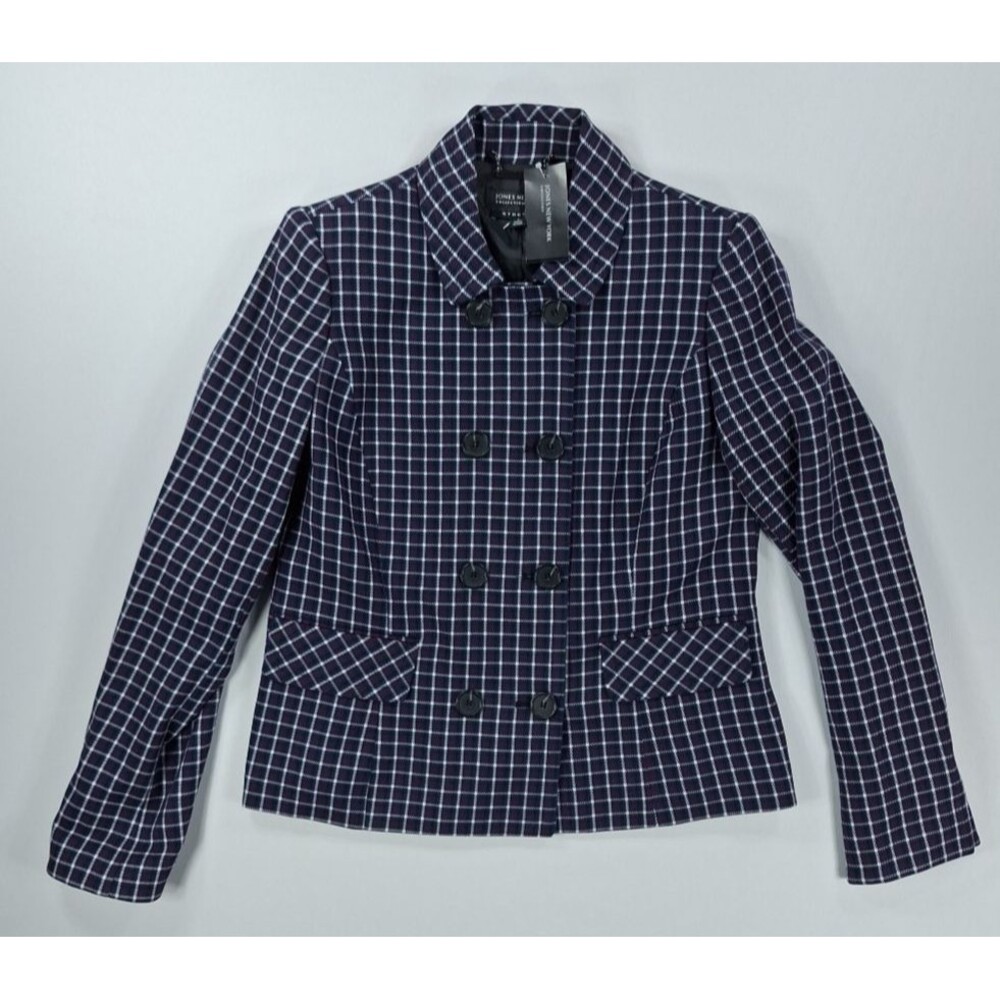 Jones New York Plaid Jacket Women S Small Blue Blazer Button Lined Work NWT